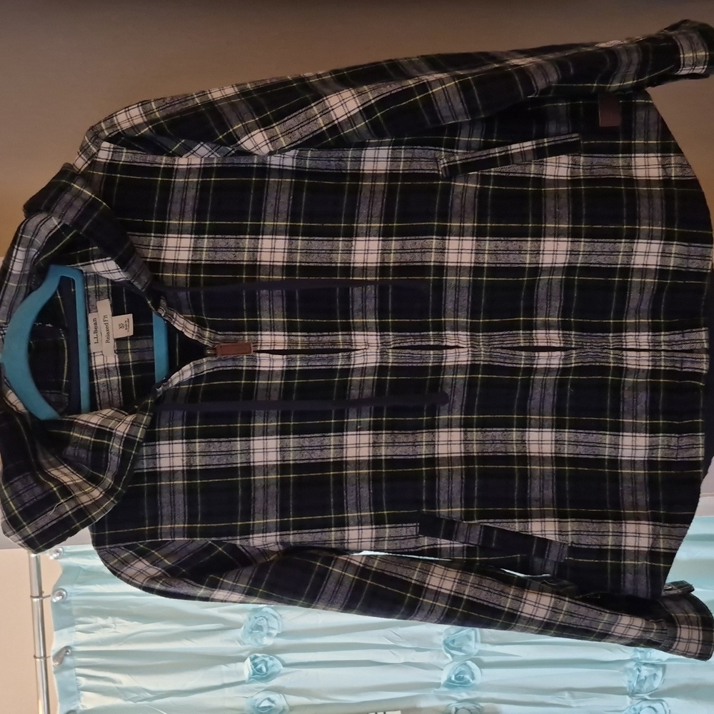 LL Bean Flannel Plaid Zip Relaxed Fit Casual Hoodie Zip Jacket XS